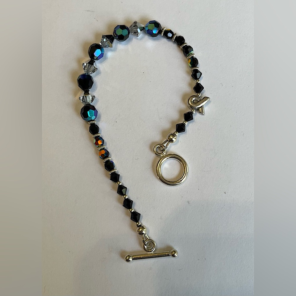 Vintage Sterling Silver Crystal Toggle Bracelet 7” length
